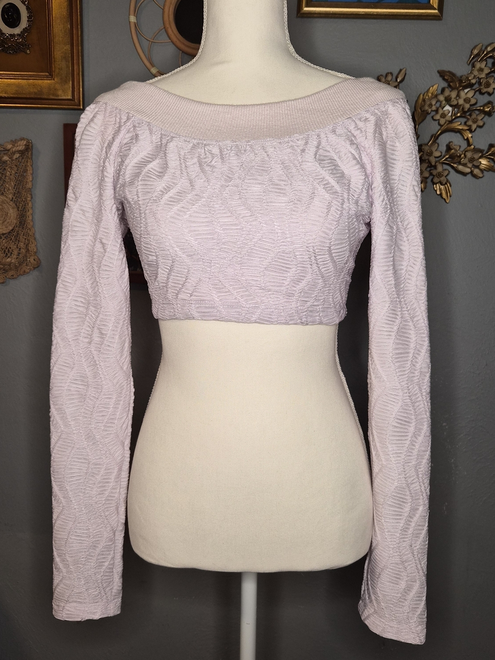 Free People Lilac Off-Shoulder Cropped Sweater
